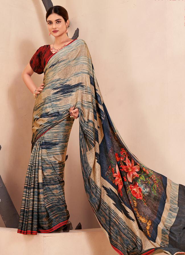 Crepe Soft Silk Multi Colour Casual Wear Printed Saree